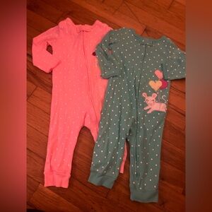 Carter's Pink and Green Polka Dot footless pajamas